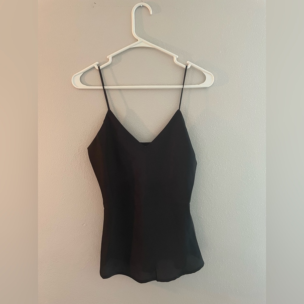 Silk, black, fitted, tank top.